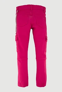 Girls Trendy Metallic Chain Detail Denim Joggers, Pink,