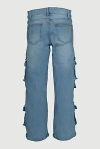 Girls Pull Tab Utility Jeans with Cherry Charm, Blue, Size 16