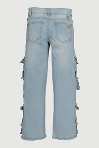 Girls Pull Tab Utility Jeans with Cherry Charm, Blue,