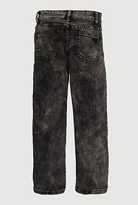 Girls Acid Wash Straight Leg Bow Detail Jeans, Grey, Size 7