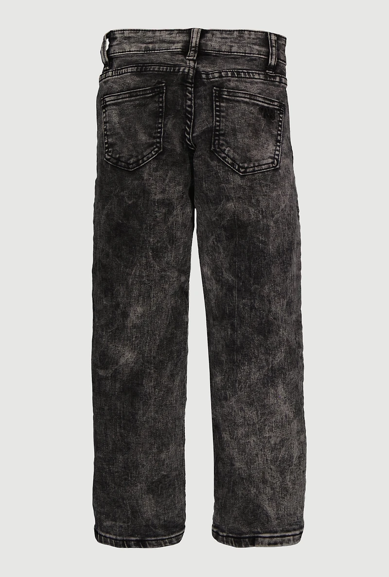 Girls Acid Wash Straight Leg Bow Detail Jeans, Grey, Size 8
