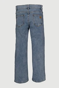 Girls Mineral Wash Bow Detail Straight Leg Jeans, Blue,