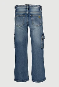 Girls Acid Wash Chain Belt Slit Front Jeans, Blue, Size 10