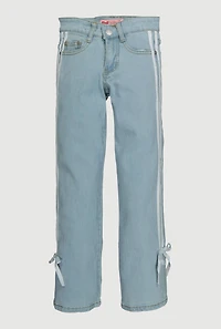 Girls Bow Varsity Stripe Side Jeans, Blue, Size 7