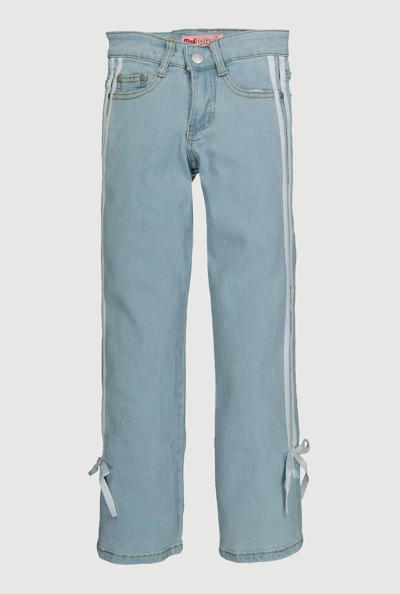 Girls Bow Varsity Stripe Side Jeans, Blue, Size 16