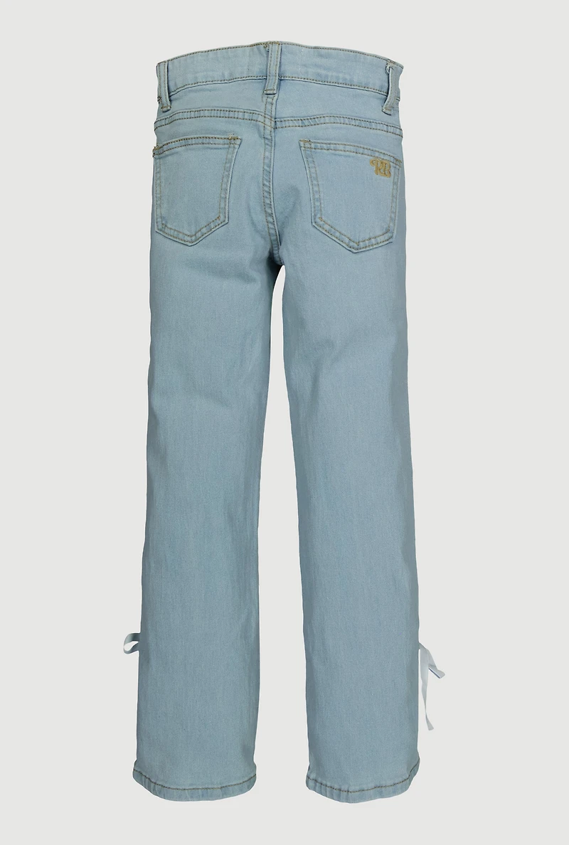 Girls Bow Varsity Stripe Side Jeans, Blue, Size 16