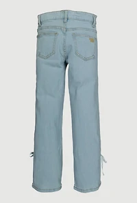 Girls Bow Varsity Stripe Side Jeans, Blue, Size 16