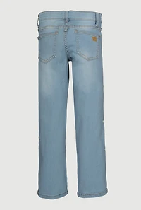 Girls Mid Rise Straight Leg Jeans with Star Stitching, Blue, Size 14