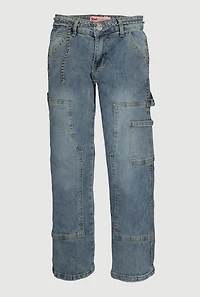 Girls Mid Rise Straight Leg Jeans with Chain Belt, Blue, Size 10