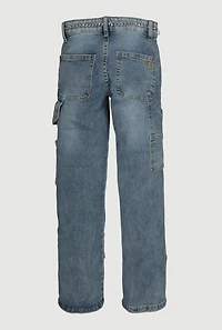Girls Mid Rise Straight Leg Jeans with Chain Belt, Blue, Size 10