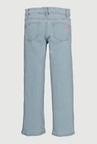 Girls Embroidered Bow Straight Leg Jeans, Blue, Size 16