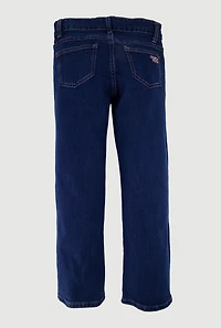 Girls Embroidered Bow Straight Leg Jeans, Blue, Size 8