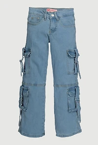 Girls D-Ring Pull Tab Utility Jeans, Blue, Size 10