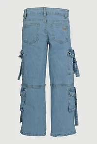 Girls D-Ring Pull Tab Utility Jeans, Blue, Size 10