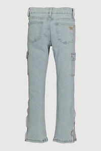 Girls Star Detail Cargo Zipper Flare Jeans, Blue,