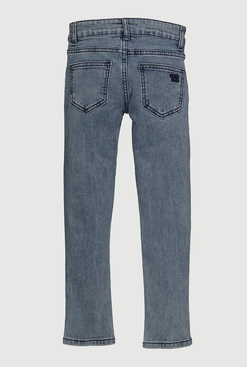 Girls Acid Wash Bow Detail Skinny Jeans, Blue, Size 14