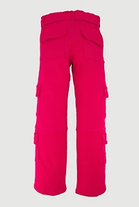 Girls Mid Rise Straight Leg Cargo Jeans with Belt, Pink, Size 10