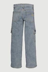 Girls Straight Leg Cargo Jeans with Heart Crochet Detail, Blue, Size 16