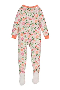 Girls Floral Print Footed Pajamas