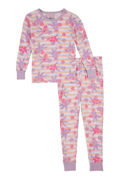 Little Girls Graphic Print Pajama Top and Pants, Multi, Size 4