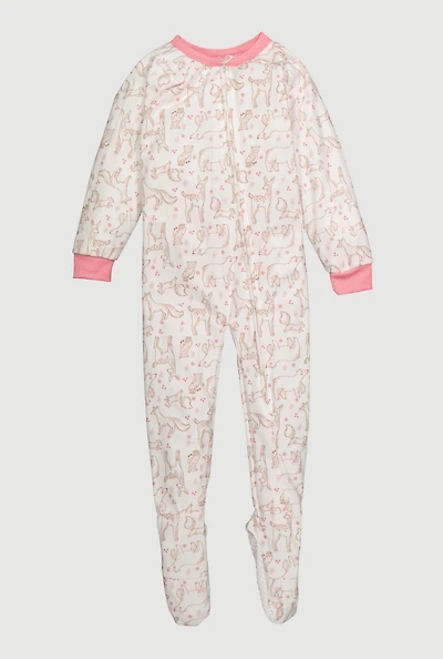 Little Girls Patterned Footed Pajamas, White, Size 6X