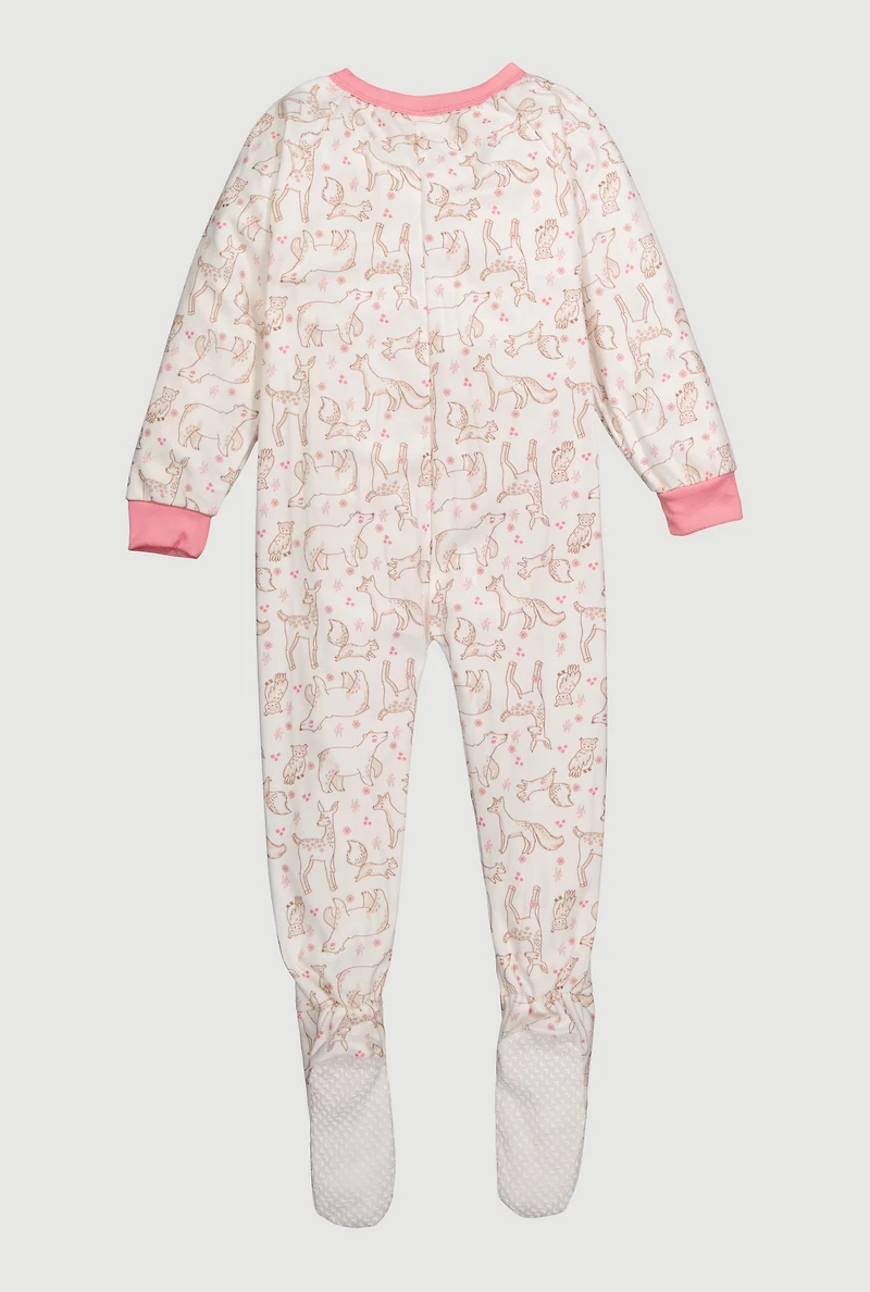 Little Girls Patterned Footed Pajamas, White, Size 6X