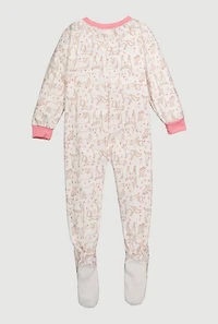 Little Girls Patterned Footed Pajamas, White, Size 6X
