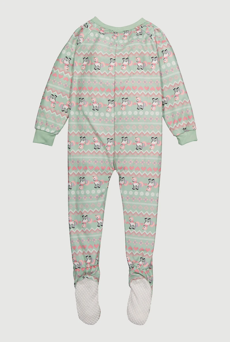 Little Girls Patterned Footed Pajamas,