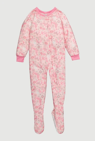 Little Girls Patterned Footed Pajamas, Pink, Size 6X