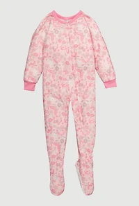 Little Girls Patterned Footed Pajamas, Pink, Size 6X