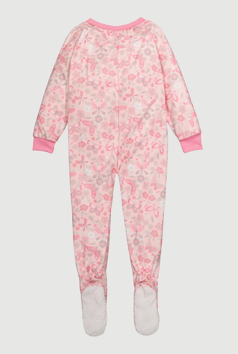 Little Girls Patterned Footed Pajamas, Pink, Size 6X