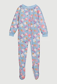 Little Girls Patterned Zip Front Footed Pajamas,