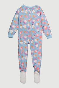 Little Girls Patterned Zip Front Footed Pajamas,