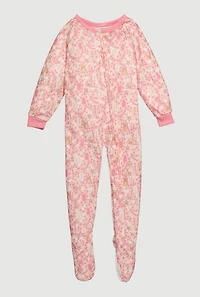Little Girls Patterned Zip Front Footed Pajamas, Orange, Size 5-6