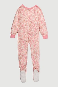 Little Girls Patterned Zip Front Footed Pajamas, Orange, Size 5-6