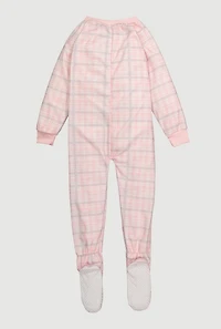 Little Girls Patterned Zip Front Footed Pajamas, Pink,