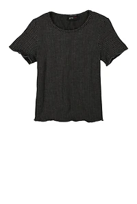 Girls Textured Knit Lettuce Edge Top, Grey, Size 7-8