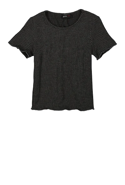 Girls Textured Knit Lettuce Edge Top, Grey, Size 7-8