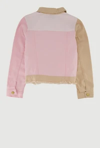 Girls Distressed Frayed Color Block Jean Jacket, Multi,
