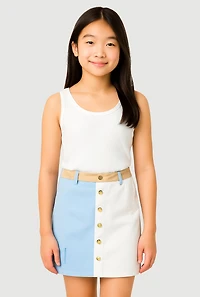 Girls Color Blocked Denim Skirt, Multi,