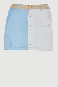 Girls Color Blocked Denim Skirt, Multi,