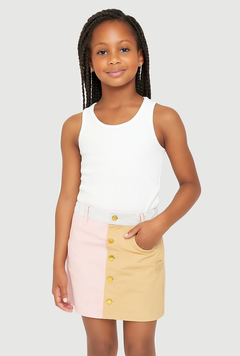 Girls Color Blocked Denim Skirt