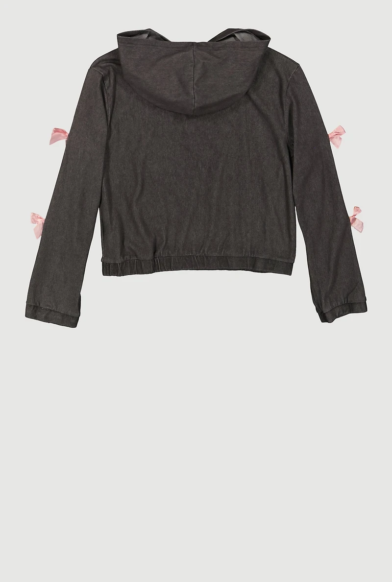 Girls Love Embroidered Graphic Bow Detail Pullover Hoodie