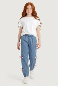 Girls Knit Denim Bow Side Joggers