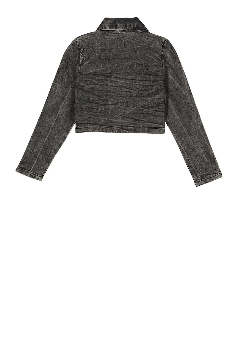 Girls Acid Wash Button Front Jean Jacket