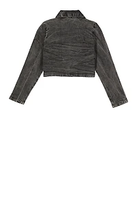 Girls Acid Wash Button Front Jean Jacket