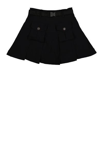 Girls Camo Belted Cargo Pocket Pleated Skirt