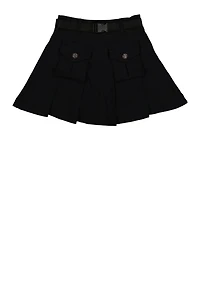Girls Camo Belted Cargo Pocket Pleated Skirt