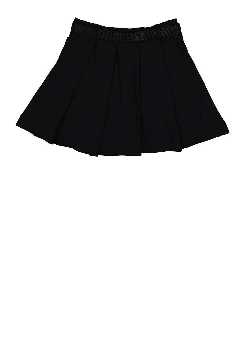 Girls Camo Belted Cargo Pocket Pleated Skirt, Black, Size 14