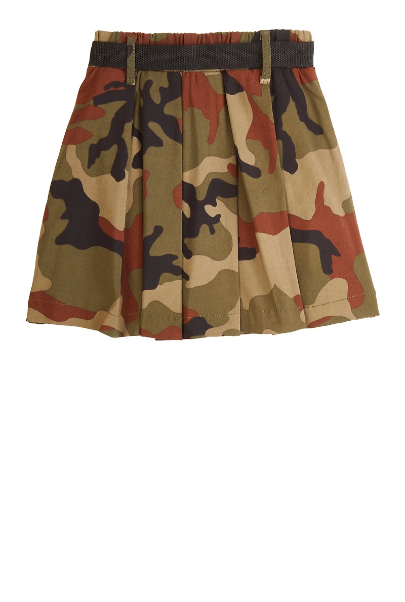 Girls Camo Belted Cargo Pocket Pleated Skirt